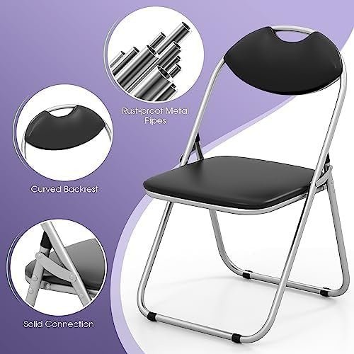 6 Pack Folding Chairs Padded PVC Seat Metal Frame 115kg - Kwikley