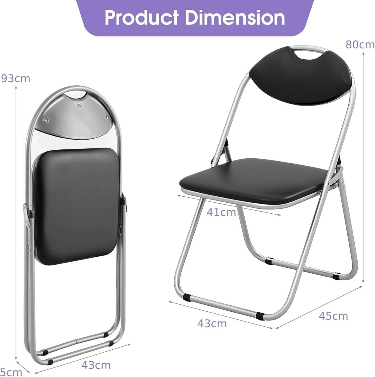 6 Pack Folding Chairs Padded PVC Seat Metal Frame 115kg - Kwikley