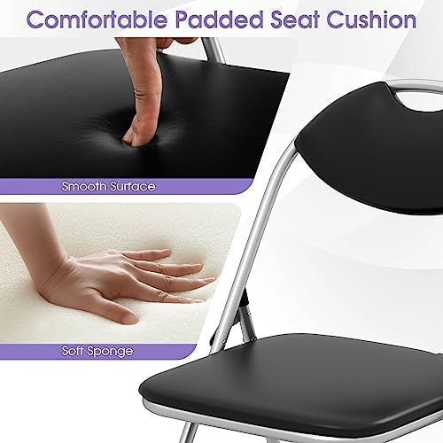 6 Pack Folding Chairs Padded PVC Seat Metal Frame 115kg - Kwikley