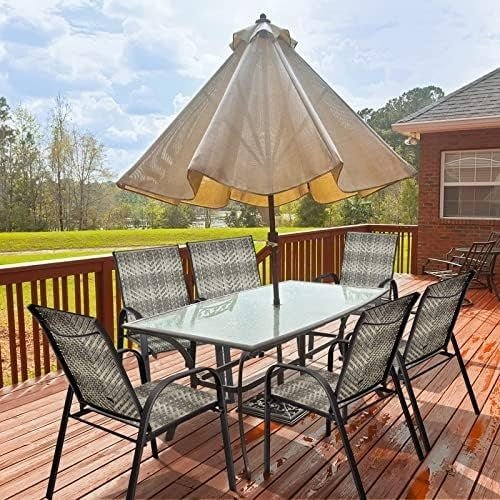 6 Pack Rattan Garden Dining Chairs Stackable Patio Wicker Armrest Chairs - Kwikley