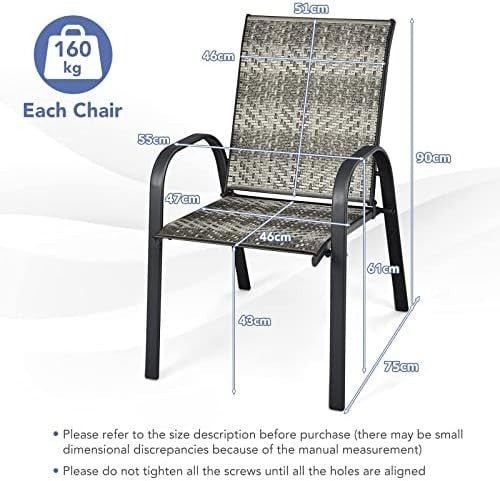 6 Pack Rattan Garden Dining Chairs Stackable Patio Wicker Armrest Chairs - Kwikley