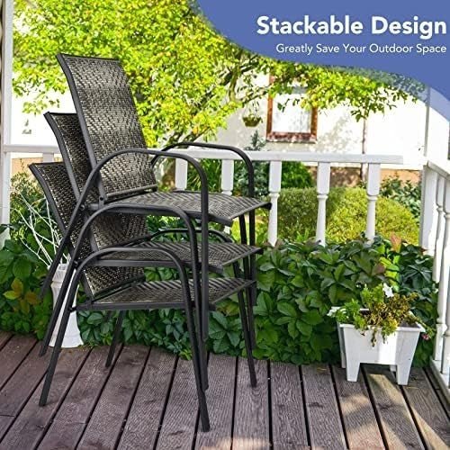 6 Pack Rattan Garden Dining Chairs Stackable Patio Wicker Armrest Chairs - Kwikley