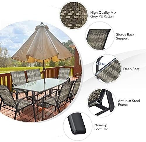 6 Pack Rattan Garden Dining Chairs Stackable Patio Wicker Armrest Chairs - Kwikley