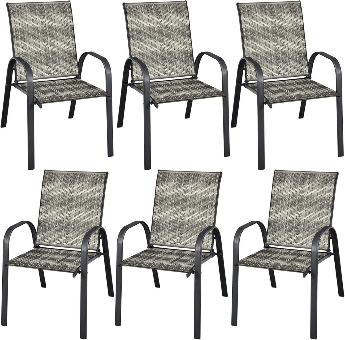 6 Pack Rattan Garden Dining Chairs Stackable Patio Wicker Armrest Chairs - Kwikley
