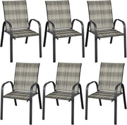6 Pack Rattan Garden Dining Chairs Stackable Patio Wicker Armrest Chairs - Kwikley