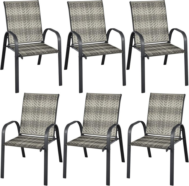6 Pack Rattan Garden Dining Chairs Stackable Patio Wicker Armrest Chairs