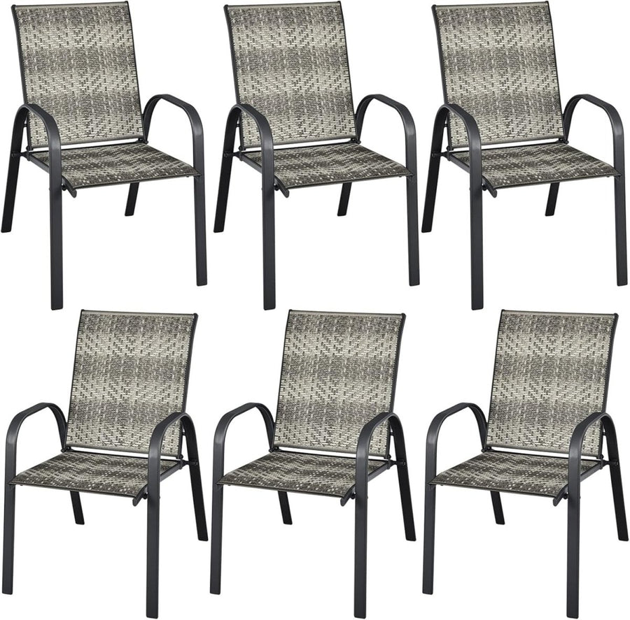 6 Pack Rattan Garden Dining Chairs Stackable Patio Wicker Armrest Chairs - Kwikley
