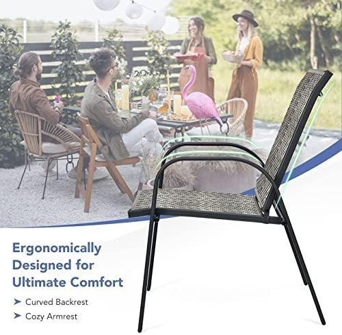 6 Pack Rattan Garden Dining Chairs Stackable Patio Wicker Armrest Chairs - Kwikley