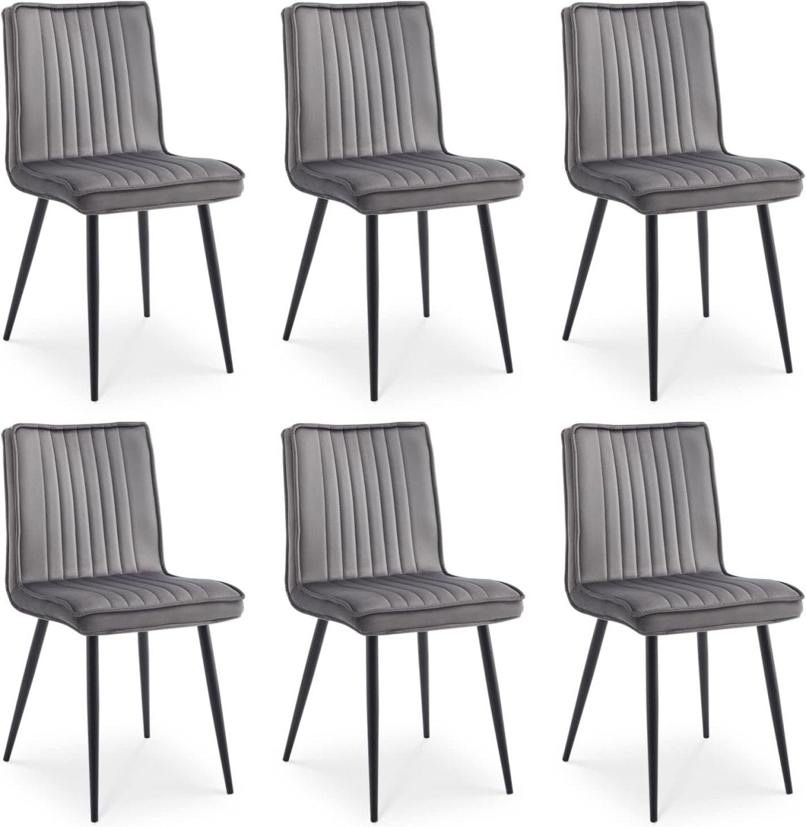 6 Pack Velvet Dining Chairs Upholstered Kitchen Chairs Metal Legs Grey - Kwikley