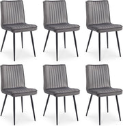 6 Pack Velvet Dining Chairs Upholstered Kitchen Chairs Metal Legs Grey - Kwikley