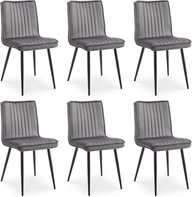 6 Pack Velvet Dining Chairs Upholstered Kitchen Chairs Metal Legs Grey