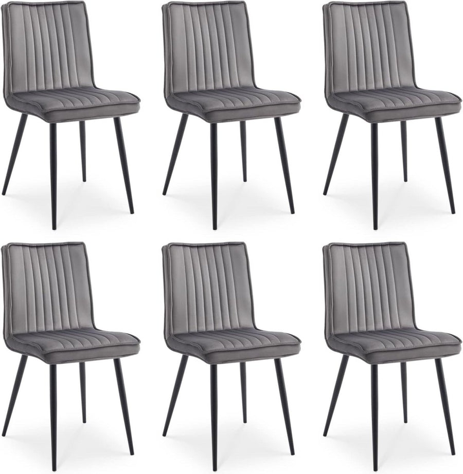 6 Pack Velvet Dining Chairs Upholstered Kitchen Chairs Metal Legs Grey - Kwikley