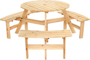 6 Seater Round Garden Bench Table Cedar Wood Parasol Ready Outdoor - Kwikley