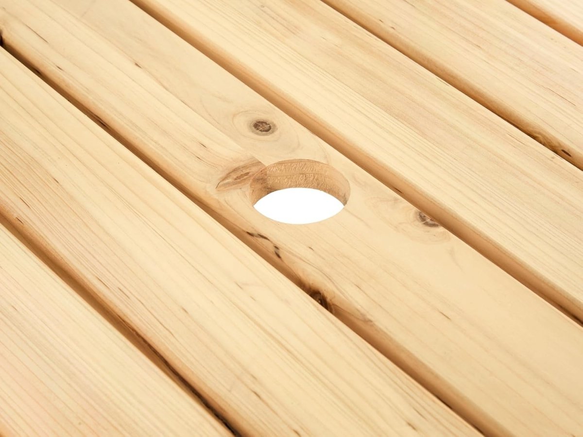 6 Seater Round Garden Bench Table Cedar Wood Parasol Ready Outdoor - Kwikley