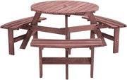 6 Seater Round Wooden Picnic Table Set Garden Patio Bench Seats - Kwikley