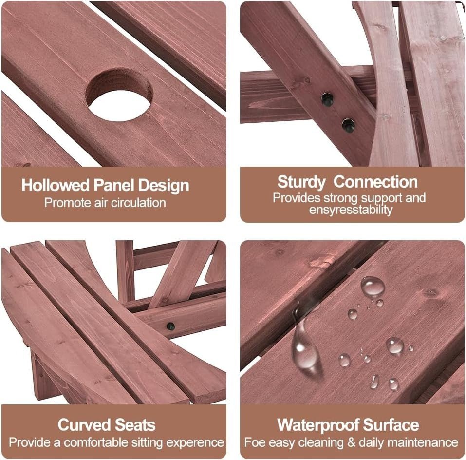 6 Seater Round Wooden Picnic Table Set Garden Patio Bench Seats - Kwikley