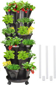 6 Tier Vertical Planter Tower Stackable Garden Pots with Wheels - Kwikley