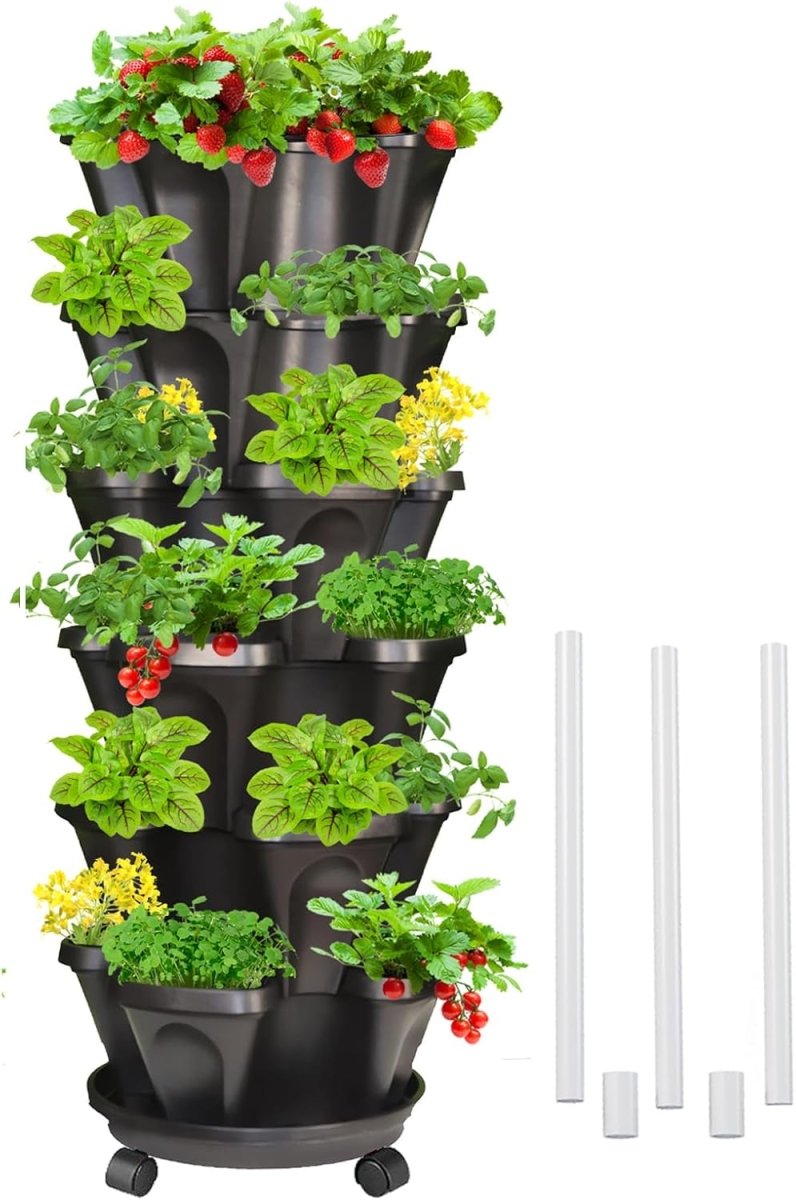 6 Tier Vertical Planter Tower Stackable Garden Pots with Wheels - Kwikley