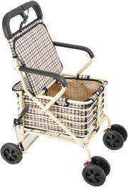 6 - Wheel Folding Shopping Trolley with Seat, Handbrake & Removable Bag - Kwikley