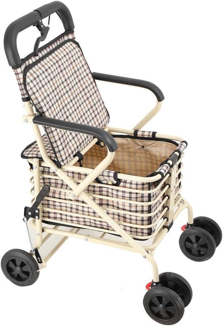 6 - Wheel Folding Shopping Trolley with Seat, Handbrake & Removable Bag - Kwikley