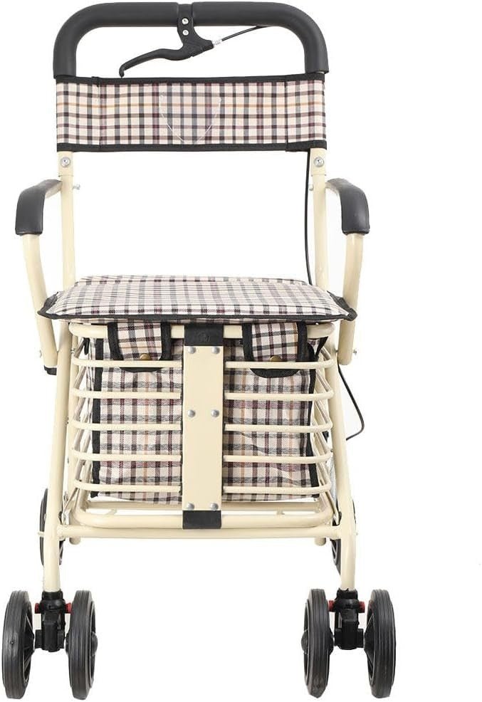 6 - Wheel Folding Shopping Trolley with Seat, Handbrake & Removable Bag - Kwikley