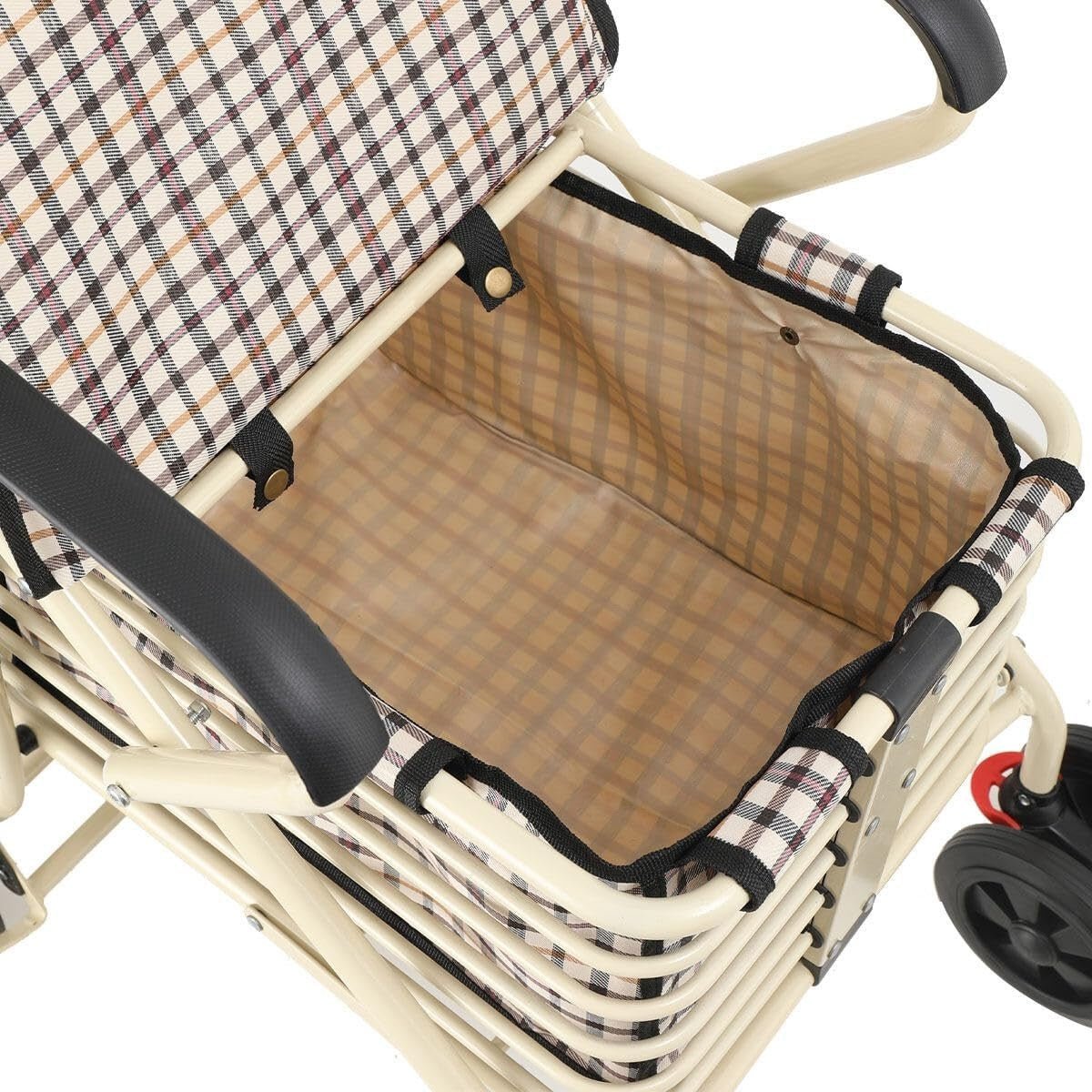 6 - Wheel Folding Shopping Trolley with Seat, Handbrake & Removable Bag - Kwikley