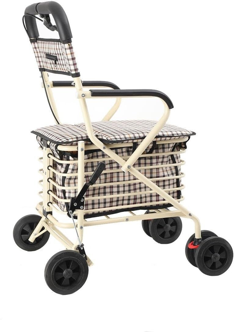 6 - Wheel Folding Shopping Trolley with Seat, Handbrake & Removable Bag - Kwikley