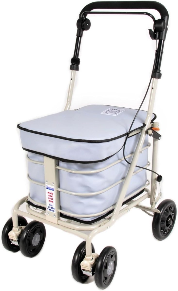 6 Wheel Shopping Trolley With Seat Handbrake Foldable Mobility Aid Blue - Kwikley