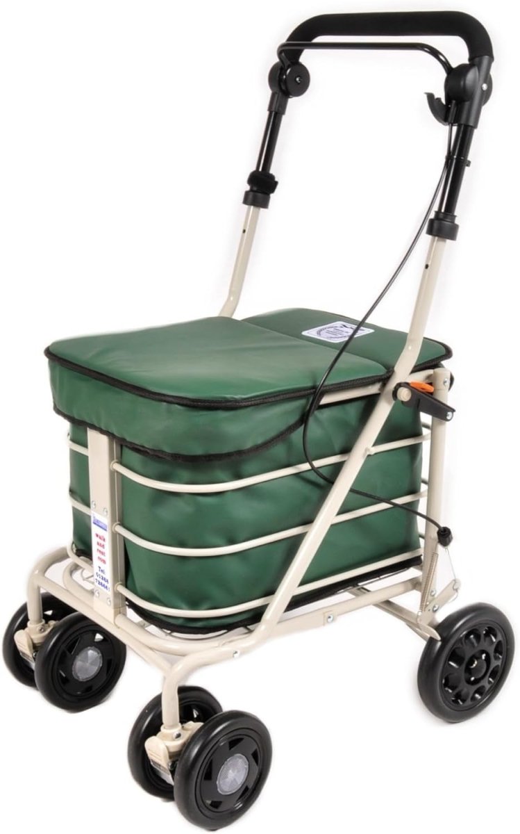 6 Wheel Shopping Trolley With Seat Handbrake Foldable Mobility Aid Green - Kwikley