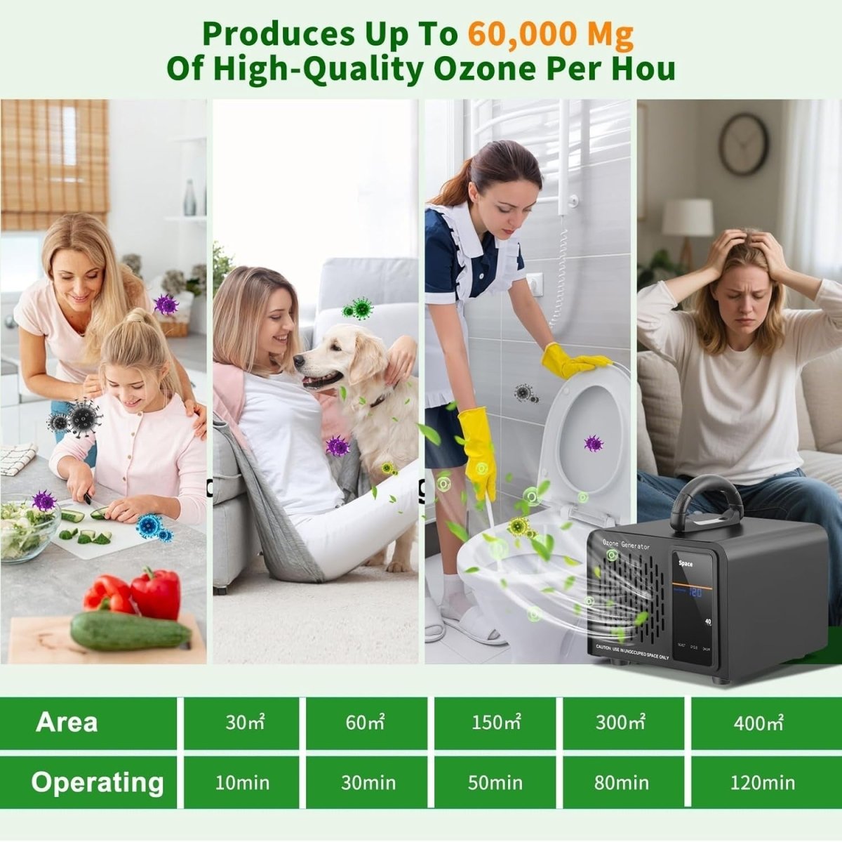 60000mg Ozone Generator Air Purifier Odour Smoke Removal Timer - Kwikley