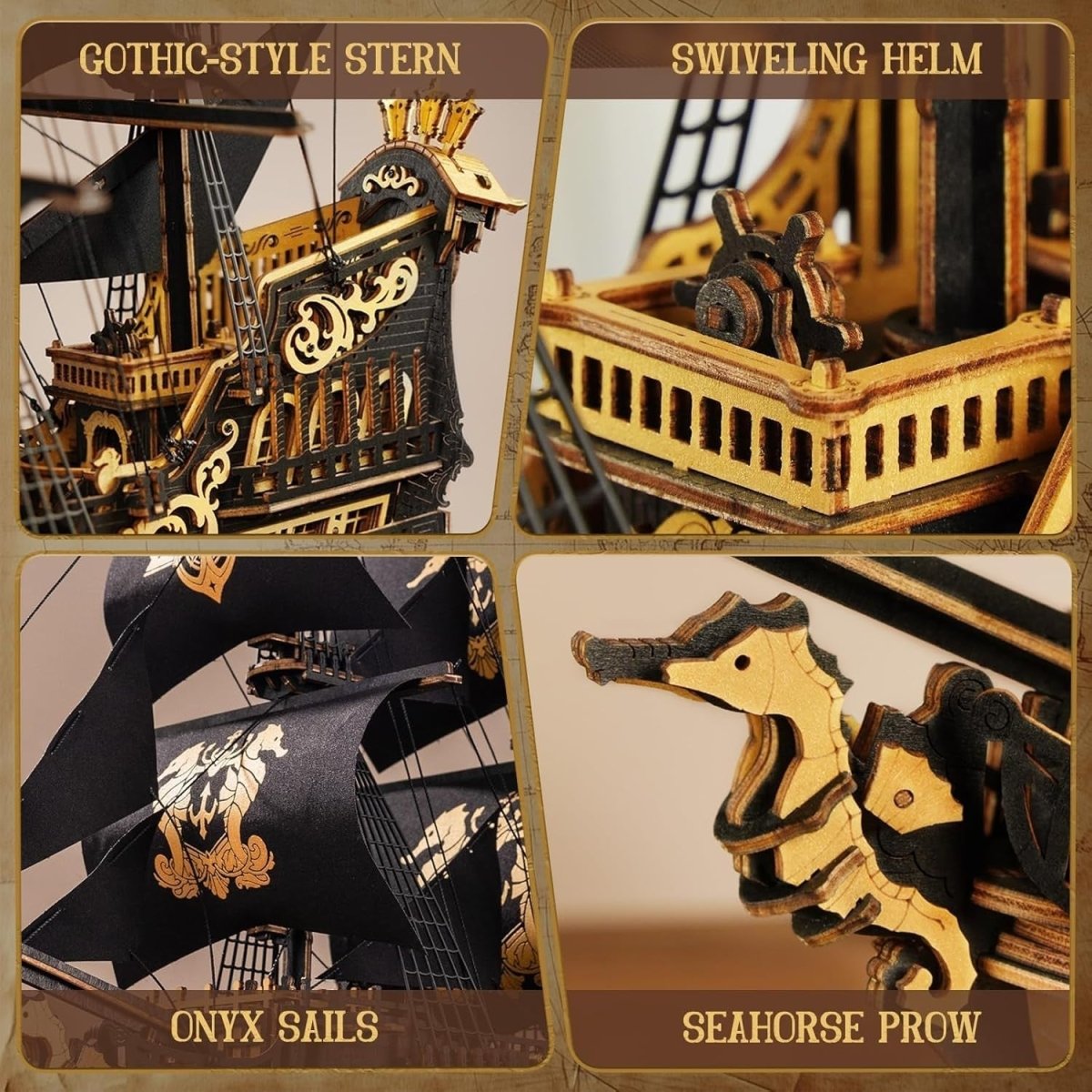 603pc Wooden Sailing Ship Model Kit 3D Puzzle DIY Nautical Build - Kwikley