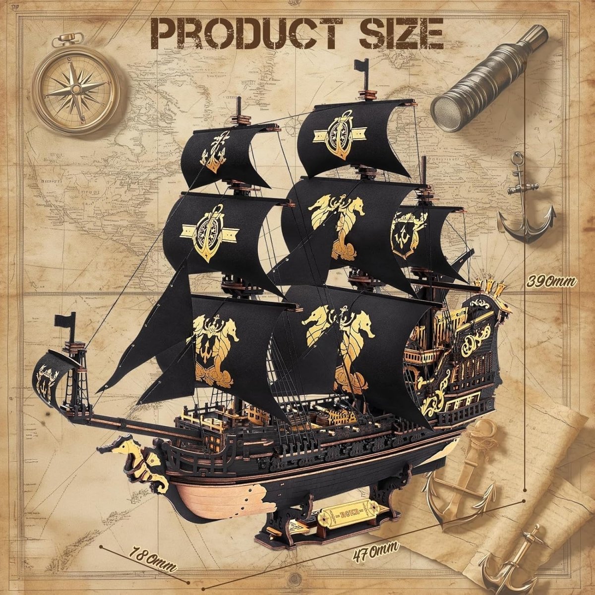 603pc Wooden Sailing Ship Model Kit 3D Puzzle DIY Nautical Build - Kwikley
