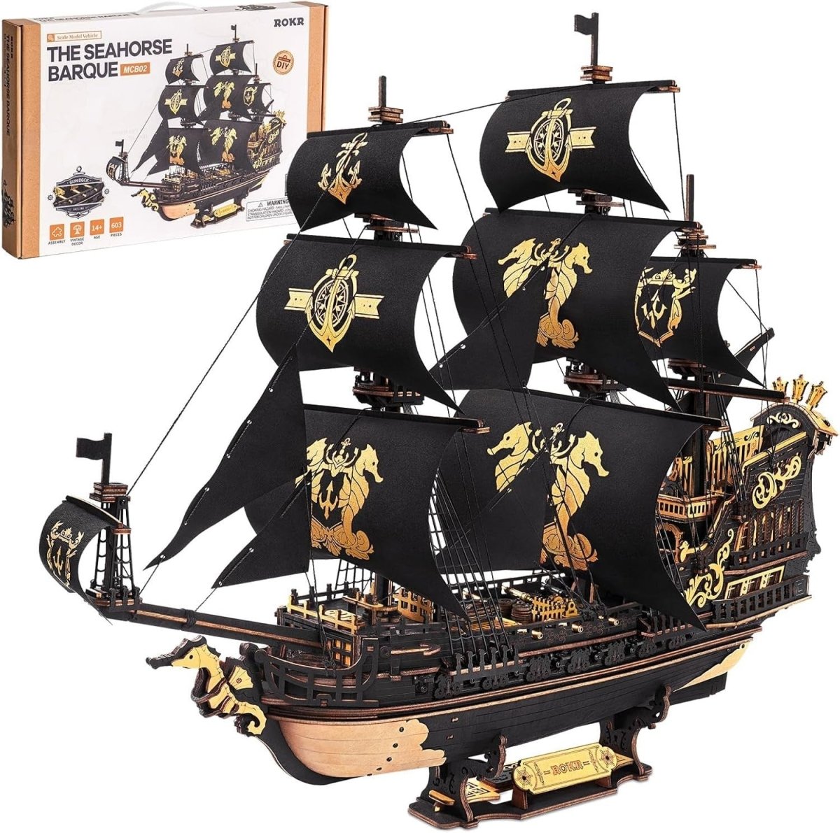 603pc Wooden Sailing Ship Model Kit 3D Puzzle DIY Nautical Build - Kwikley