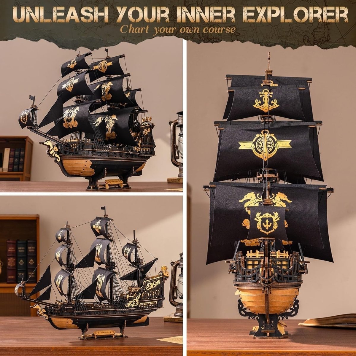 603pc Wooden Sailing Ship Model Kit 3D Puzzle DIY Nautical Build - Kwikley