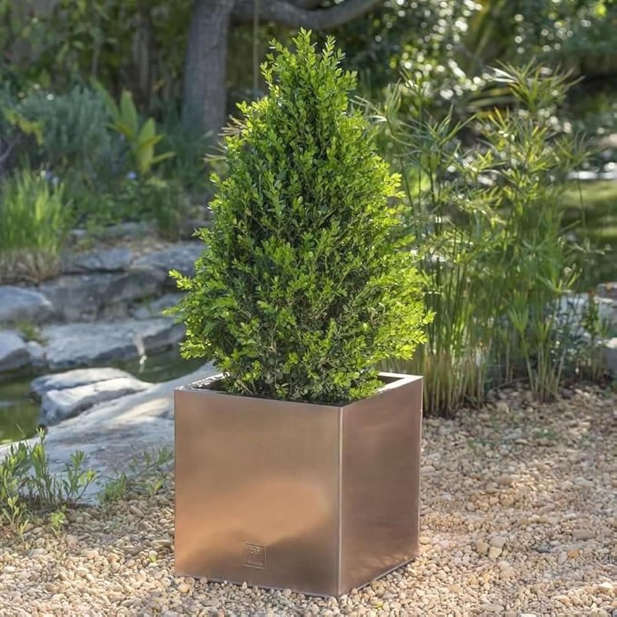 60cm Copper Cube Planter Large Metal Zinc Outdoor Garden Pot - Kwikley