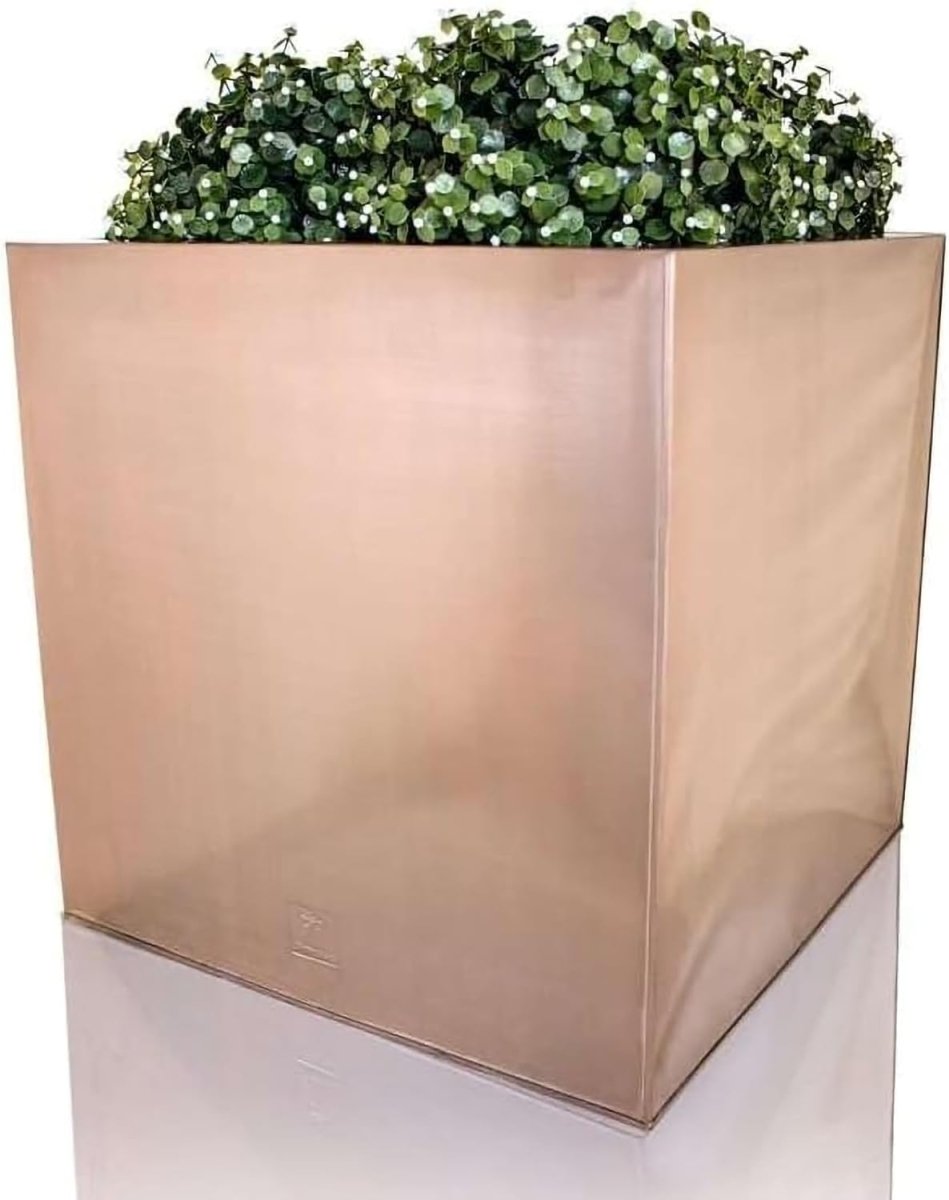 60cm Copper Cube Planter Large Metal Zinc Outdoor Garden Pot - Kwikley