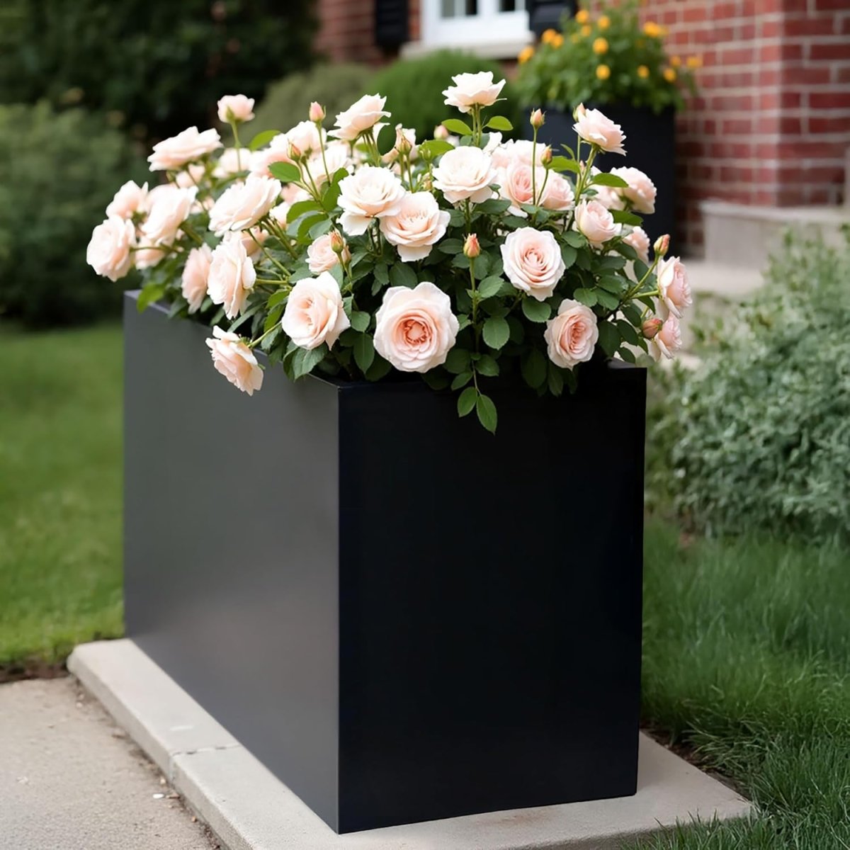 60cm Large Trough Planter Black Stone Effect Outdoor Plant Pot - Kwikley