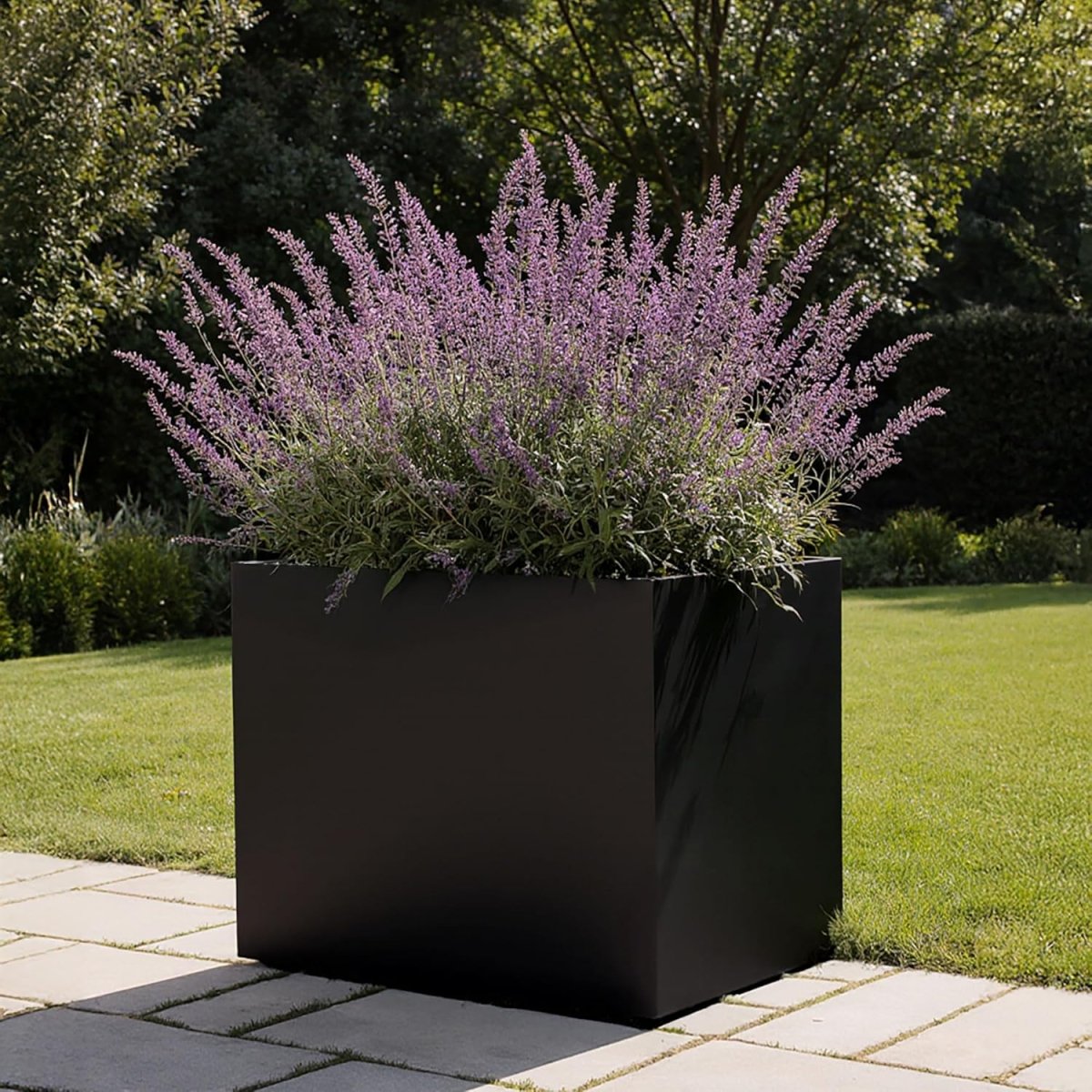 60cm Large Trough Planter Black Stone Effect Outdoor Plant Pot - Kwikley