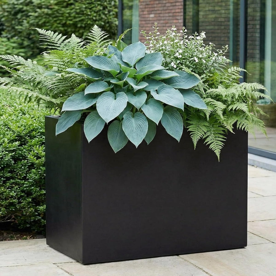 60cm Large Trough Planter Black Stone Effect Outdoor Plant Pot - Kwikley