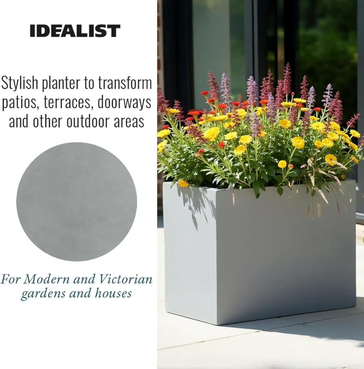 60cm Large Trough Planter Grey Stone Effect Outdoor Plant Pot - Kwikley