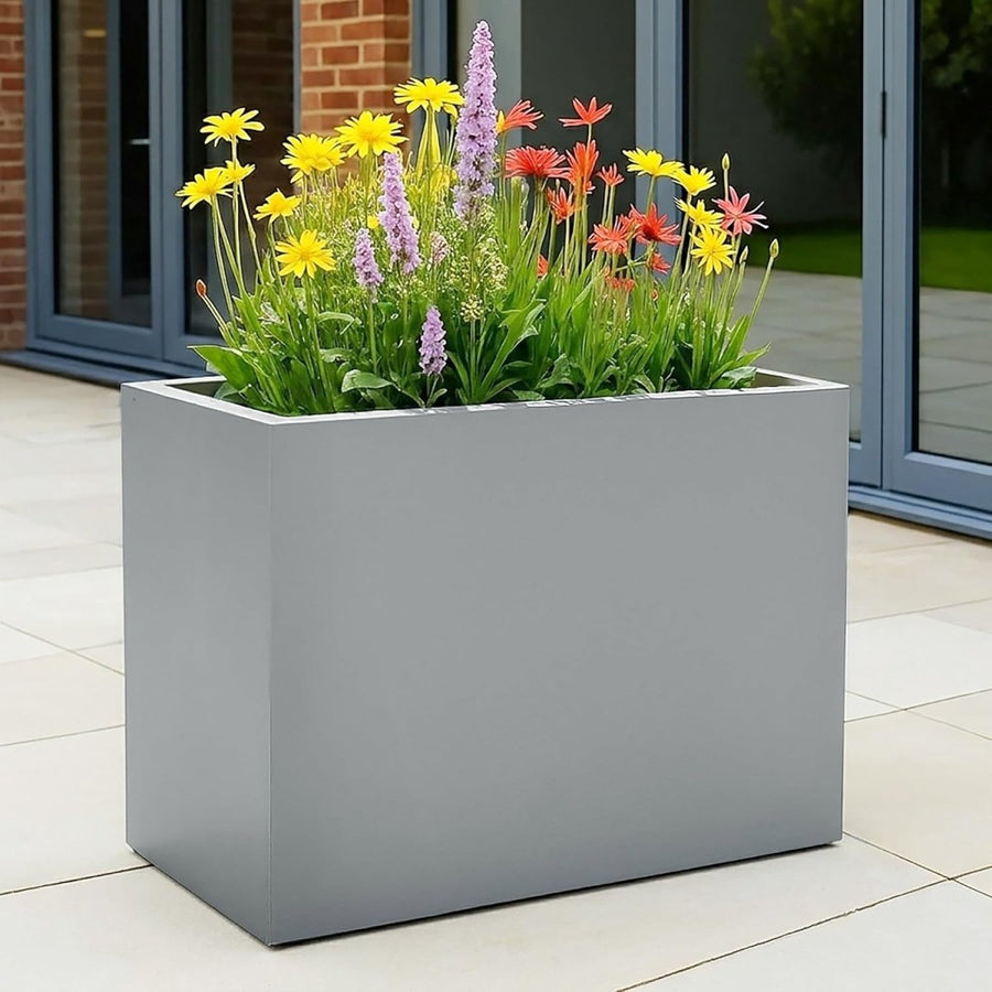 60cm Large Trough Planter Grey Stone Effect Outdoor Plant Pot - Kwikley