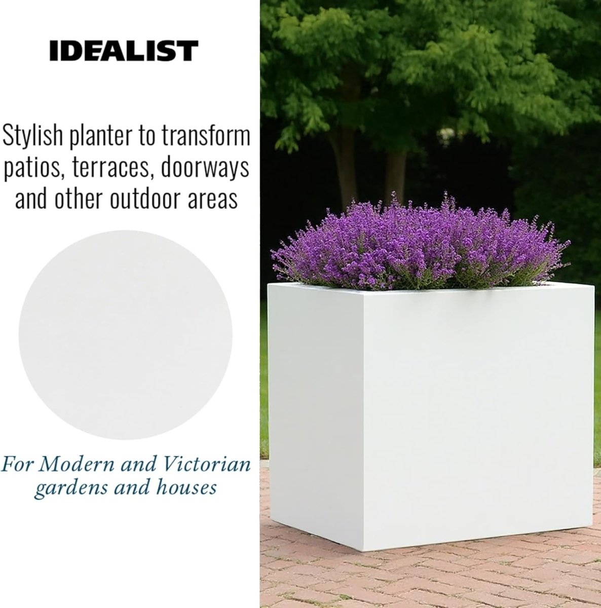 60cm Large Trough Planter White Stone Effect Outdoor Plant Pot - Kwikley