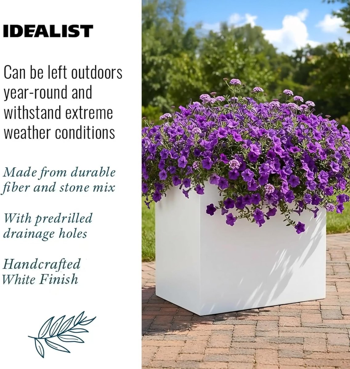 60cm Large Trough Planter White Stone Effect Outdoor Plant Pot - Kwikley