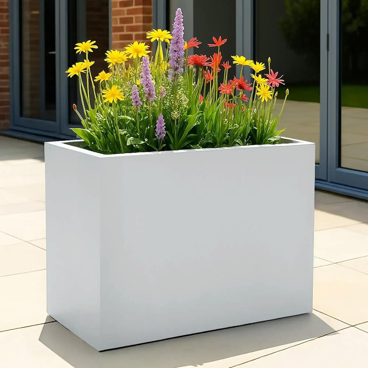 60cm Large Trough Planter White Stone Effect Outdoor Plant Pot - Kwikley