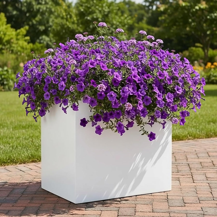 60cm Large Trough Planter White Stone Effect Outdoor Plant Pot - Kwikley