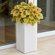 60cm Tall Square Planter White Fiberstone Outdoor Garden Pot - Kwikley