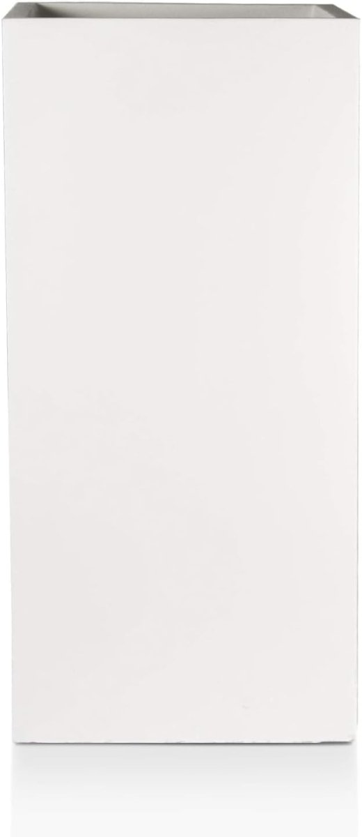 60cm Tall Square Planter White Fiberstone Outdoor Garden Pot - Kwikley