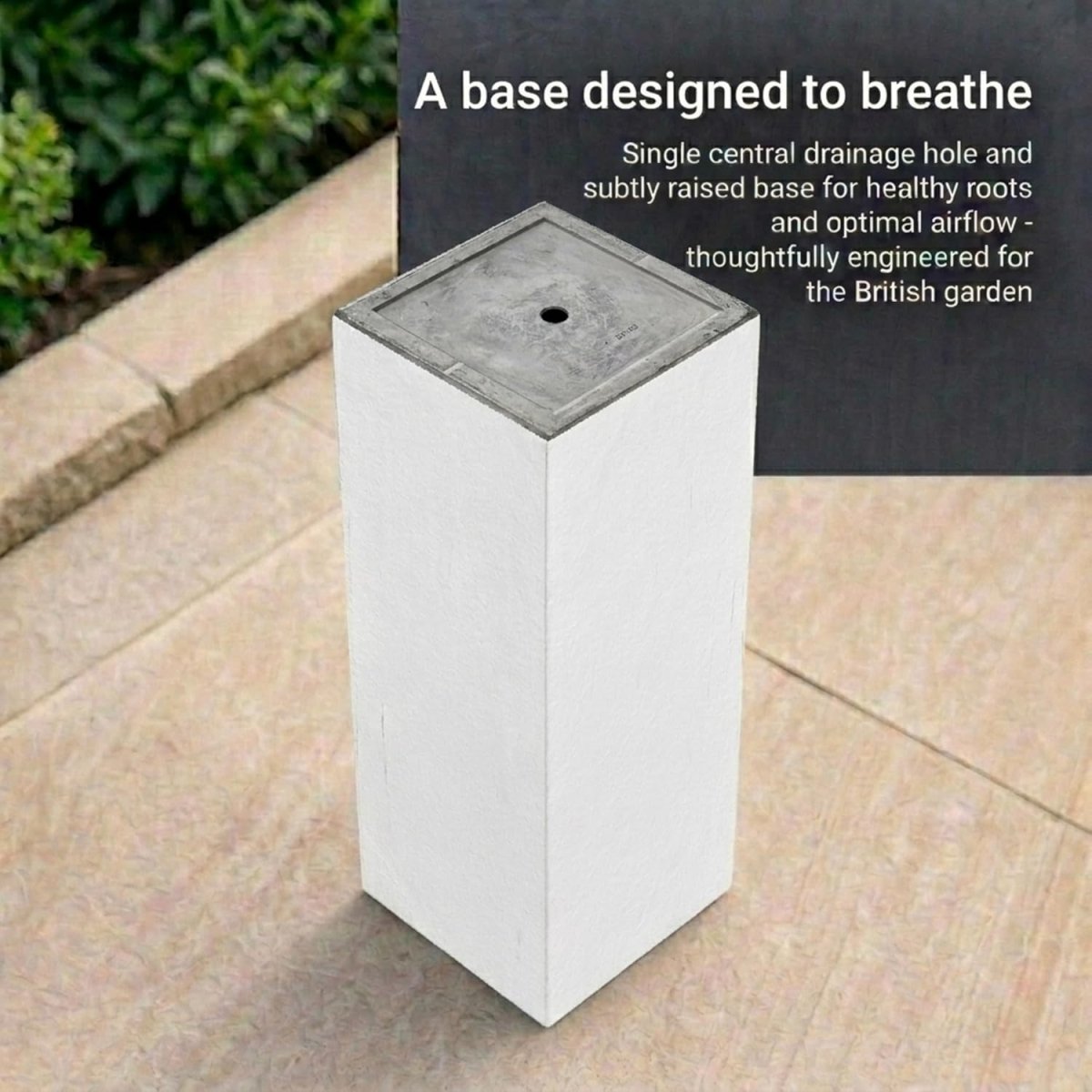 60cm Tall Square Planter White Fiberstone Outdoor Garden Pot - Kwikley