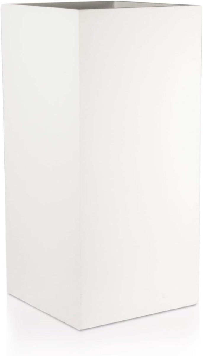 60cm Tall Square Planter White Fiberstone Outdoor Garden Pot - Kwikley