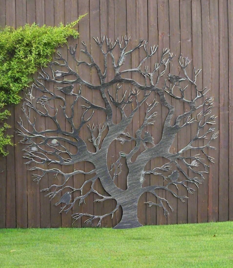 60cm Tree of Life Metal Wall Art Silver Indoor Outdoor Decor - Kwikley